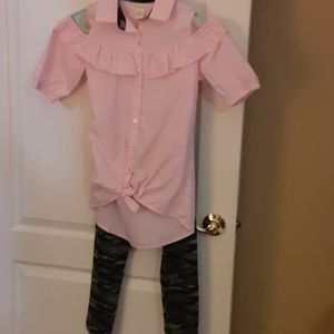 One Step Up 2 piece pants set leggings pink green camouflage print Med NEW…